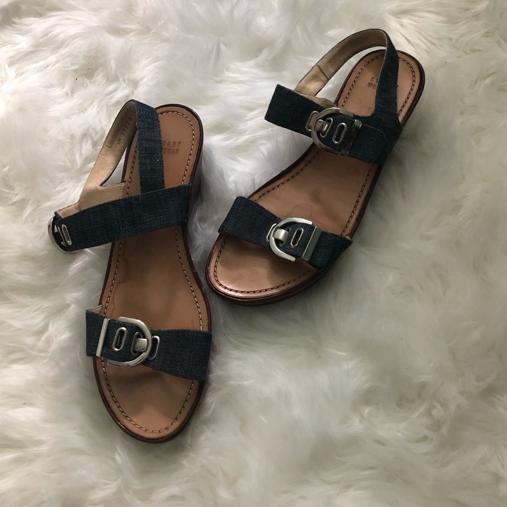 Stuart Weitzman platform sandals denim silver 10.5
